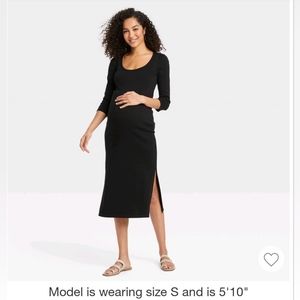 NWT The Nines by HATCH Black 3/4 Sleeve Ribbed Jersey Maternity Midi Dress Small